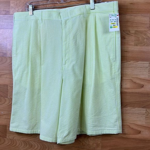 T Harris London Size 40 Light Green & White Striped Shorts w/Pleats Vint… - Picture 1 of 11